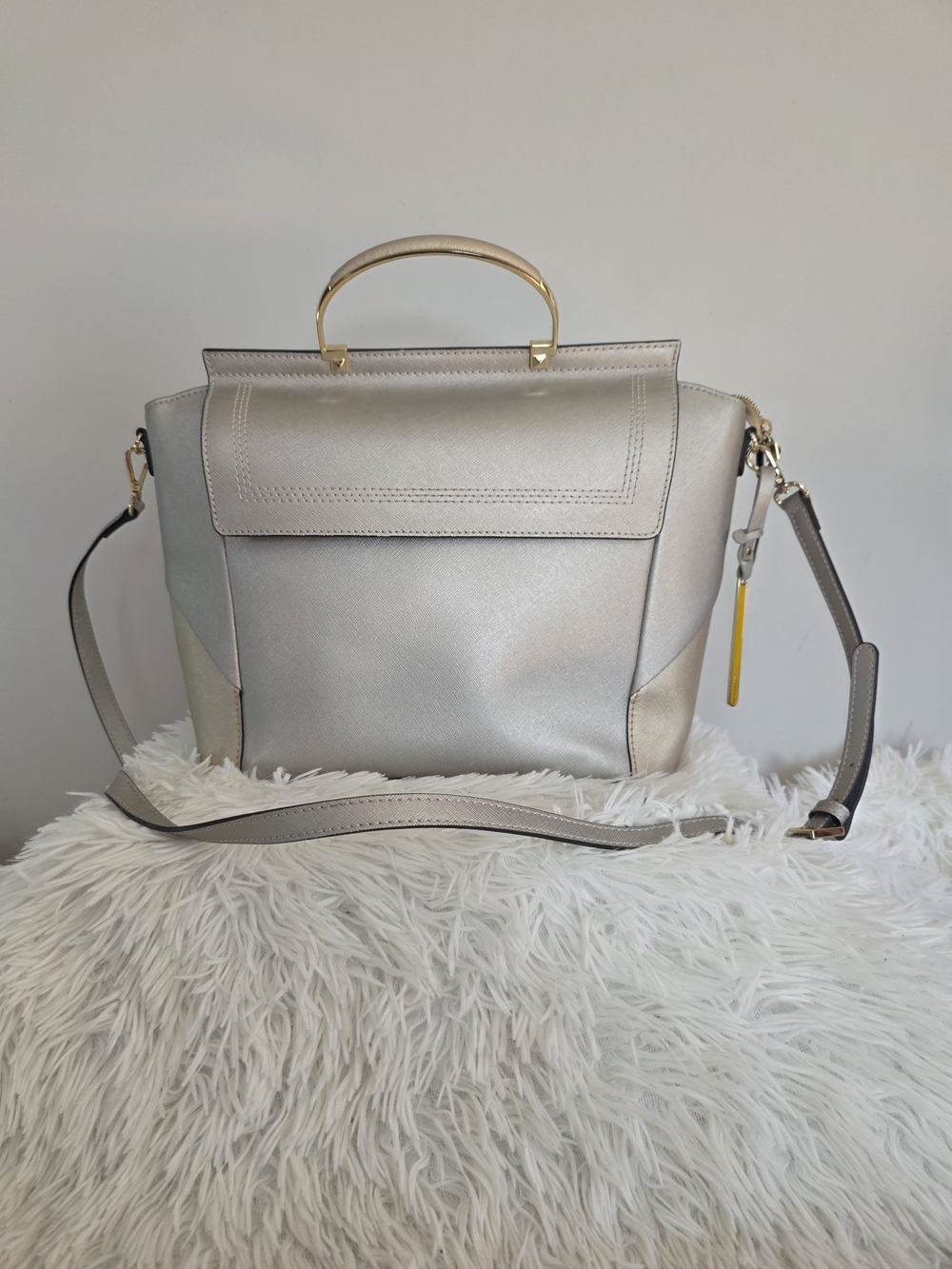Structured Cream Top-Handle Satchel with Detachable Strap
